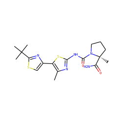 Cc1nc(NC(=O)N2CCC[C@@]2(C)C(N)=O)sc1-c1csc(C(C)(C)C)n1 ZINC000140008210