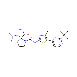 Cc1nc(NC(=O)N2CCC[C@@]2(CN(C)C)C(N)=O)sc1-c1ccnc(C(C)(C)C)n1 ZINC000202077921