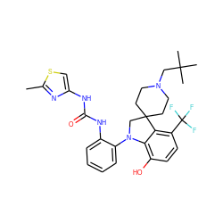 Cc1nc(NC(=O)Nc2ccccc2N2CC3(CCN(CC(C)(C)C)CC3)c3c(C(F)(F)F)ccc(O)c32)cs1 ZINC001772585614