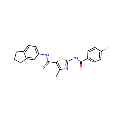 Cc1nc(NC(=O)c2ccc(F)cc2)sc1C(=O)Nc1ccc2c(c1)CCC2 ZINC000001379093