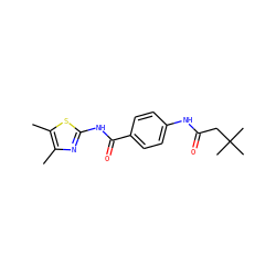Cc1nc(NC(=O)c2ccc(NC(=O)CC(C)(C)C)cc2)sc1C ZINC000066073719