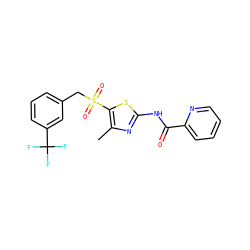 Cc1nc(NC(=O)c2ccccn2)sc1S(=O)(=O)Cc1cccc(C(F)(F)F)c1 ZINC000198923247