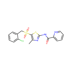 Cc1nc(NC(=O)c2ccccn2)sc1S(=O)(=O)Cc1ccccc1Cl ZINC000198913497