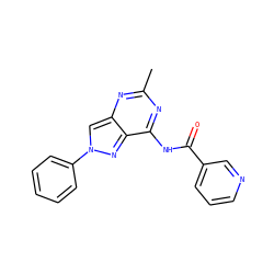 Cc1nc(NC(=O)c2cccnc2)c2nn(-c3ccccc3)cc2n1 ZINC000095581071