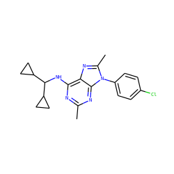 Cc1nc(NC(C2CC2)C2CC2)c2nc(C)n(-c3ccc(Cl)cc3)c2n1 ZINC000068196720
