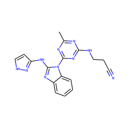 Cc1nc(NCCC#N)nc(-n2c(Nc3cc[nH]n3)nc3ccccc32)n1 ZINC000071317762