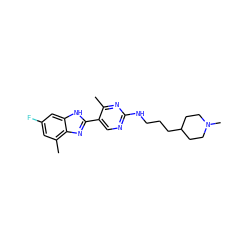 Cc1nc(NCCCC2CCN(C)CC2)ncc1-c1nc2c(C)cc(F)cc2[nH]1 ZINC000043175814