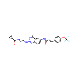 Cc1nc(NCCNC(=O)C2CC2)nc2ccc(NC(=O)/C=C/c3ccc(OC(F)(F)F)cc3)cc12 ZINC000084618697