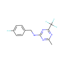 Cc1nc(NCc2ccc(F)cc2)nc(C(F)(F)F)n1 ZINC000103283017