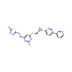 Cc1nc(NCc2nnc(C)s2)cc(OC[C@H]2C[C@@H]2c2ccc(-c3cccnc3)cn2)n1 ZINC000219359346