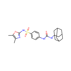 Cc1nc(NS(=O)(=O)c2ccc(NC(=O)NC34CC5CC(CC(C5)C3)C4)cc2)oc1C ZINC000096271192