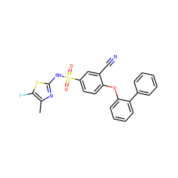 Cc1nc(NS(=O)(=O)c2ccc(Oc3ccccc3-c3ccccc3)c(C#N)c2)sc1F ZINC000095581753