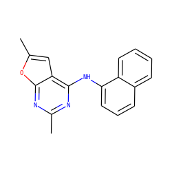 Cc1nc(Nc2cccc3ccccc23)c2cc(C)oc2n1 ZINC000169326215