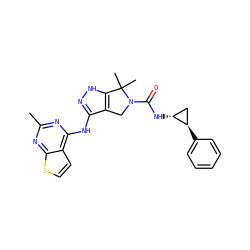 Cc1nc(Nc2n[nH]c3c2CN(C(=O)N[C@@H]2C[C@H]2c2ccccc2)C3(C)C)c2ccsc2n1 ZINC000115988933