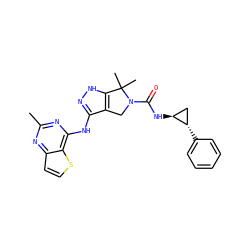 Cc1nc(Nc2n[nH]c3c2CN(C(=O)N[C@H]2C[C@@H]2c2ccccc2)C3(C)C)c2sccc2n1 ZINC000096172474