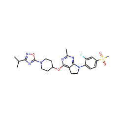 Cc1nc(OC2CCN(c3nc(C(C)C)no3)CC2)c2c(n1)N(c1ccc(S(C)(=O)=O)cc1F)CC2 ZINC000088385455