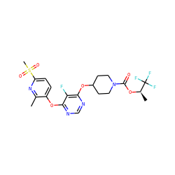 Cc1nc(S(C)(=O)=O)ccc1Oc1ncnc(OC2CCN(C(=O)O[C@H](C)C(F)(F)F)CC2)c1F ZINC000299829754