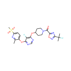 Cc1nc(S(C)(=O)=O)ccc1Oc1ncnc(OC2CCN(C(=O)c3nc(C(C)(C)F)no3)CC2)c1F ZINC000299823979