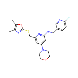 Cc1nc(SCc2cc(N3CCOCC3)cc(NCc3ccc(F)nc3)n2)oc1C ZINC000045315984
