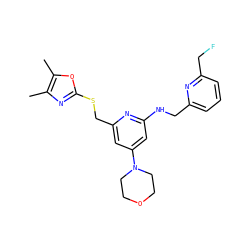 Cc1nc(SCc2cc(N3CCOCC3)cc(NCc3cccc(CF)n3)n2)oc1C ZINC000045254340