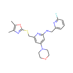 Cc1nc(SCc2cc(N3CCOCC3)cc(NCc3cccc(F)n3)n2)oc1C ZINC000045260308