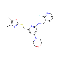 Cc1nc(SCc2cc(N3CCOCC3)cc(NCc3cccnc3F)n2)oc1C ZINC000045259804