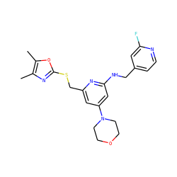 Cc1nc(SCc2cc(N3CCOCC3)cc(NCc3ccnc(F)c3)n2)oc1C ZINC000045318223