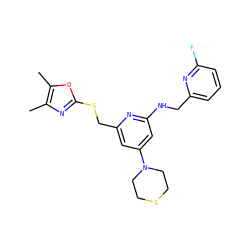 Cc1nc(SCc2cc(N3CCSCC3)cc(NCc3cccc(F)n3)n2)oc1C ZINC000045253487