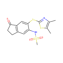 Cc1nc(Sc2cc3c(cc2NS(C)(=O)=O)CCC3=O)sc1C ZINC000029332207
