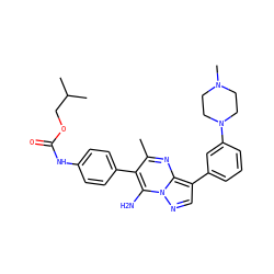 Cc1nc2c(-c3cccc(N4CCN(C)CC4)c3)cnn2c(N)c1-c1ccc(NC(=O)OCC(C)C)cc1 ZINC000049114690