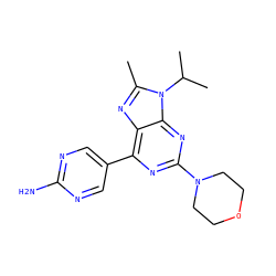 Cc1nc2c(-c3cnc(N)nc3)nc(N3CCOCC3)nc2n1C(C)C ZINC000095644685