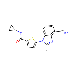 Cc1nc2c(C#N)cccc2n1-c1ccc(C(=O)NC2CC2)s1 ZINC000068247513