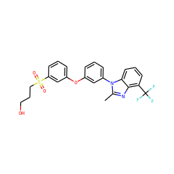 Cc1nc2c(C(F)(F)F)cccc2n1-c1cccc(Oc2cccc(S(=O)(=O)CCCO)c2)c1 ZINC000045355059