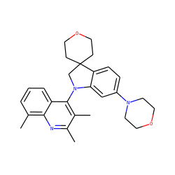 Cc1nc2c(C)cccc2c(N2CC3(CCOCC3)c3ccc(N4CCOCC4)cc32)c1C ZINC000118096473