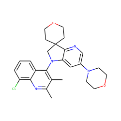 Cc1nc2c(Cl)cccc2c(N2CC3(CCOCC3)c3ncc(N4CCOCC4)cc32)c1C ZINC000118097531