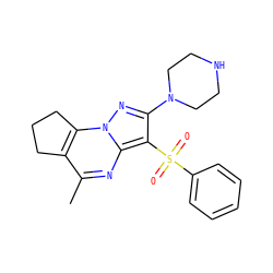 Cc1nc2c(S(=O)(=O)c3ccccc3)c(N3CCNCC3)nn2c2c1CCC2 ZINC000049047887