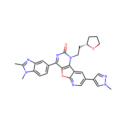 Cc1nc2cc(-c3nc(=O)n(CC[C@@H]4CCCO4)c4c3oc3ncc(-c5cnn(C)c5)cc34)ccc2n1C ZINC000096907436