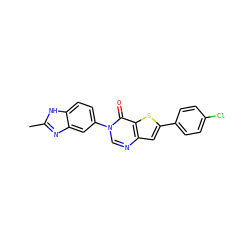 Cc1nc2cc(-n3cnc4cc(-c5ccc(Cl)cc5)sc4c3=O)ccc2[nH]1 ZINC000040764317