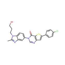Cc1nc2cc(-n3cnc4cc(-c5ccc(Cl)cc5)sc4c3=O)ccc2n1CCCO ZINC000040567394