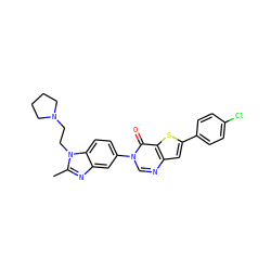 Cc1nc2cc(-n3cnc4cc(-c5ccc(Cl)cc5)sc4c3=O)ccc2n1CCN1CCCC1 ZINC000040764426