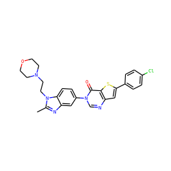Cc1nc2cc(-n3cnc4cc(-c5ccc(Cl)cc5)sc4c3=O)ccc2n1CCN1CCOCC1 ZINC000040764268