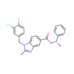 Cc1nc2cc(C(=O)N[C@@H](C)c3ccccc3)ccc2n1Cc1ccc(Cl)c(Cl)c1 ZINC000072181186