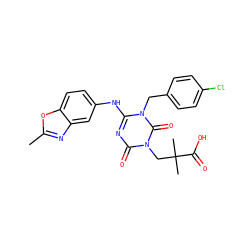 Cc1nc2cc(Nc3nc(=O)n(CC(C)(C)C(=O)O)c(=O)n3Cc3ccc(Cl)cc3)ccc2o1 ZINC000200515100