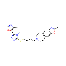 Cc1nc2cc3c(cc2o1)CCN(CCCCSc1nnc(-c2ocnc2C)n1C)CC3 ZINC000029127421