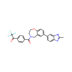 Cc1nc2ccc(-c3ccc4c(c3)CN(C(=O)c3ccc(C(=O)C(F)(F)F)cc3)CCO4)cc2[nH]1 ZINC000095588653