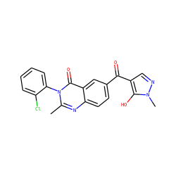 Cc1nc2ccc(C(=O)c3cnn(C)c3O)cc2c(=O)n1-c1ccccc1Cl ZINC000299839490