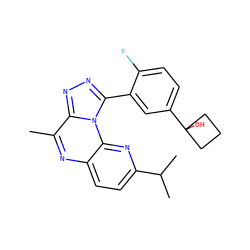 Cc1nc2ccc(C(C)C)nc2n2c(-c3cc(C4(O)CCC4)ccc3F)nnc12 ZINC000145744725