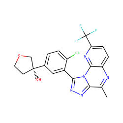 Cc1nc2ccc(C(F)(F)F)nc2n2c(-c3cc([C@@]4(O)CCOC4)ccc3Cl)nnc12 ZINC000145968866