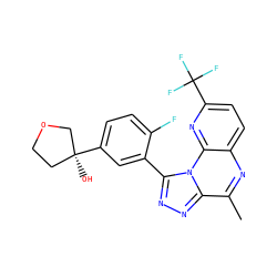 Cc1nc2ccc(C(F)(F)F)nc2n2c(-c3cc([C@@]4(O)CCOC4)ccc3F)nnc12 ZINC000145783069