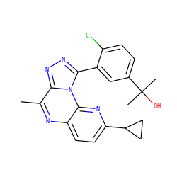 Cc1nc2ccc(C3CC3)nc2n2c(-c3cc(C(C)(C)O)ccc3Cl)nnc12 ZINC000145743880